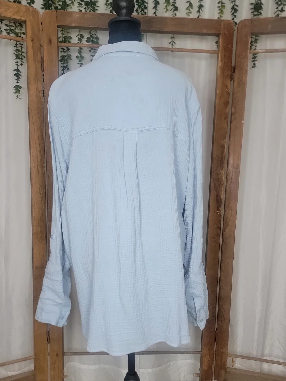 Anne Klein Light Blue Double Gauze Cotton Button Front Shirt XXL - Picture 6 of 8